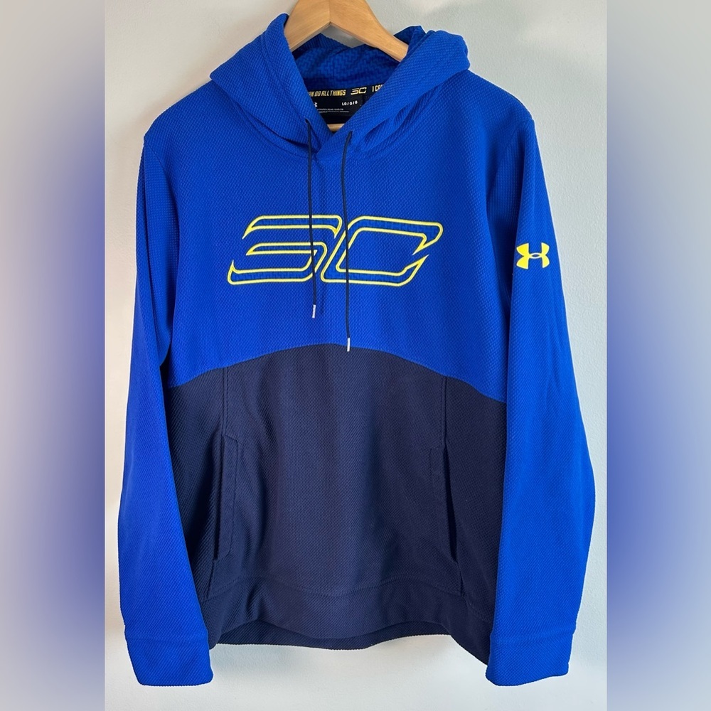 Under Armour Steph Curry Mens Navy Blue Fleece Sweater Hoodie Sz L Warriors SC30